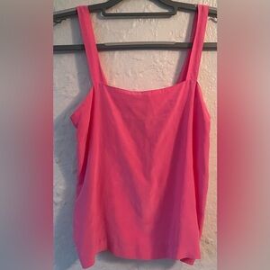 Vintage Malbe Hot Pink 100% Silk Square Neckline Tank Top, Elastic Back Band; 6